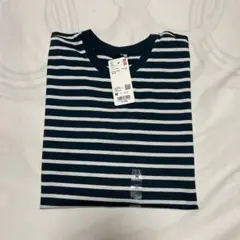 ユニクロ　スムースコットン長袖ロングTシャツ Mサイズ　グリーン×ホワイト　新品