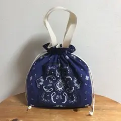 バンダナ柄巾着トートバッグ　ハンドメイドバッグ