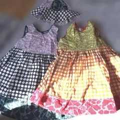 水玉模様ノースリーブワンピースと帽子セット