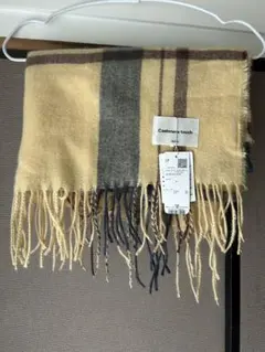 ikka カシミアタッチチェックマフラー　黄色　★新品未使用品