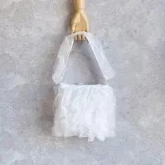 【新品】透け感チュール×フリルショルダーバッグ 華やか大人可愛い ホワイト
