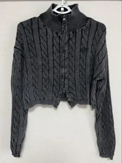 ダブルジップニットカーディガン(ブラック)(グレー)(クロップド丈)