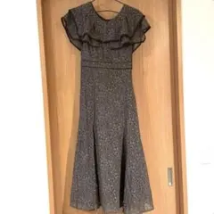 【美品】結婚式 二次会 ドレス ビッグフリルカラーマーメイドドレス ブラウン