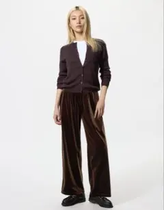 ユニクロ ソフトベロアイージーパンツ ブラウン M