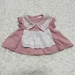 【美品】Lucy mimi エプロン風 レースチュニック ブラウス ピンク 80のサムネイル