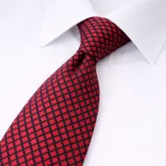 ぬ*ち様 【美品】LANVIN ネクタイ 赤×黒 総柄 フランス製 シルク 高級