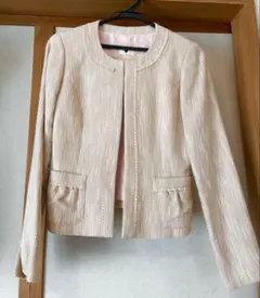 ピンクベージュ ノーカラージャケット スカートセット