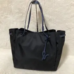 極美品 アニエスベー トートバッグ ロゴチャーム ブラック ナイロン レザー