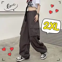 カーゴパンツ　ワイドパンツ　カジュアル　ストリート　レディース　韓国　グレー