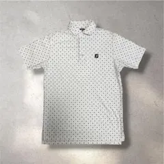 【美品】フットジョイ FJ 総柄 小紋柄 ストレッチ ゴルフポロシャツ L 白のサムネイル