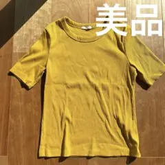 GU マスタードカラー　黄色カラー　 半袖Tシャツ M リブティーシャツ