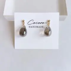 【112 】しずくガラス　シンプル　イヤリング　ピアス　ハンドメイド