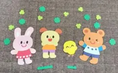 壁面飾り　動物　草　クローバー　うさぎ　くま　いぬ　ひよこ　ハンドメイド