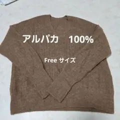 ブラウン Vネック アルパカ　100%セーター Fサイズ