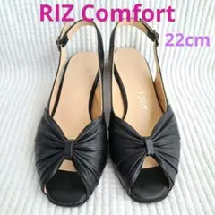 【RIZ Comfort】ブラック レザー オープントゥサンダル 22 EEE