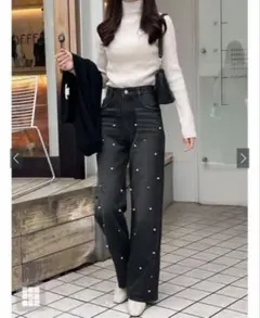 【美品】フリージア パールストレートデニムパンツ［CU457］GRL グレイル