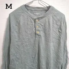 海外古着 グリーン 緑 長袖 ヘンリーネック カットソー M