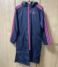 【美品】adidas フード付き　ベンチコートネイビー×ピンク150