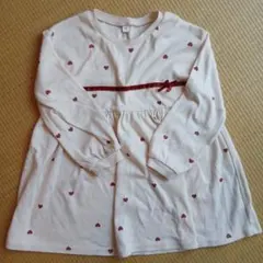 ハート柄リボン付き長袖ワンピース 110