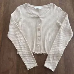 【美品】Cherry koko ベージュ リブ編み 長袖 クロップドトップス