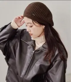 ベレー帽 メッシュ レディース ニット ブラウン ハンチング ビーニー