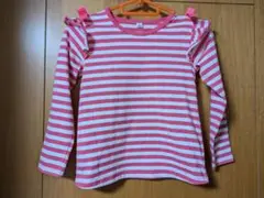 120cm西松屋肩フリルリボンボーダー長袖 Tシャツ