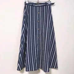 レディース　ロングスカート　ストライプ　ネイビー　M 伸縮性　古着