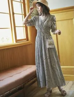 GRL(グレイル) 花柄シャーリングワンピース グリーン 緑 Sサイズ