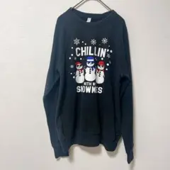 スノーマンデザイン プリント トレーナー 裏起毛