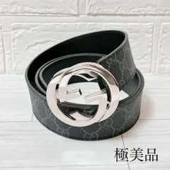 極美品 グッチ GUCCI GG スプリーム ベルト ブラック 1221