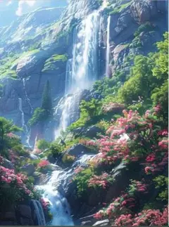 ダイヤモンドアート　滝と花