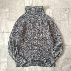 タートルネック ニット ケーブル編み 杢グレー Y2K