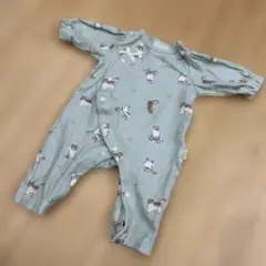 ☆ほぼ未使用☆猫プリント グリーンロンパース60