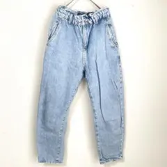 ザラ【S】ウエストフリル コクーン デニム ライトブルー ウエストゴム入り