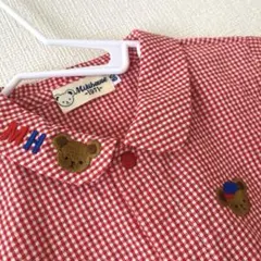 美品　ミキハウス　長袖チェックシャツ80　くま刺繍 レトロ