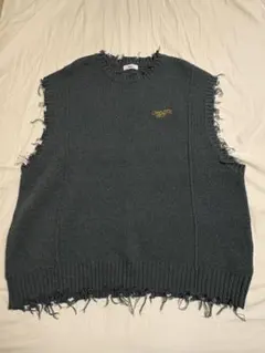 perushu フリンジニットベスト グレー　深緑