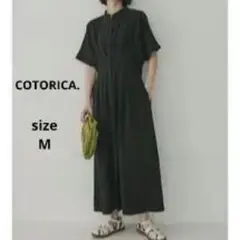 COTORICA. リネンライクウエストタックワンピース 　ブラック　М