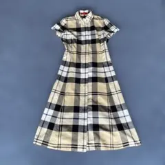 BURBERRYS シャツワンピース リネン ダブルボタン チェック柄 ロング丈