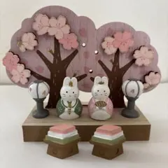 ひな祭り　雛人形　桃の節句 オブジェ　インテリア うさぎ 雛 桜並木 スタンド付