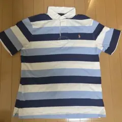 Polo Ralph Lauren L青白ストライプ長袖ポロシャツ