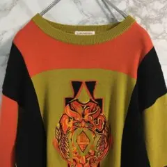 【日本製】ランセル　デカ刺繍　毛１００％ニット　マスタード　Ｍ　マルチカラー☆