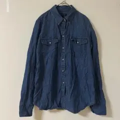【美品】バナナリパブリック デニムシャツ M ブルー ダブルポケット バナリパ