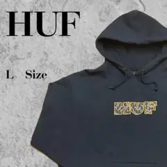 HUF パーカー ロゴ ヒョウ柄 Lサイズ ネイビー ハフ プルオーバー