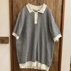 美品 ZARA ボーダーニットポロ ザラ オーバーサイズ XL