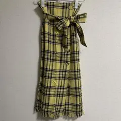 【MilaOwen】イエロー ネイビー チェック ロングスカート