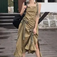Fraws オリーブ フリルキャミワンピースキャミソール　ワンピース　カーキー
