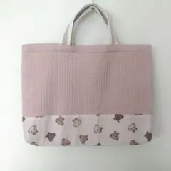 ハンドメイド　レッスンバッグ　ふわくま　ピンク　入園入学　ヌビ