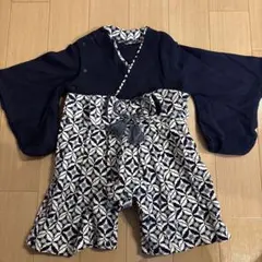 甚平 紺色と白の花柄　サイズ70
