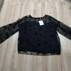 シースルー 花柄刺繍 長袖トップス GRL M