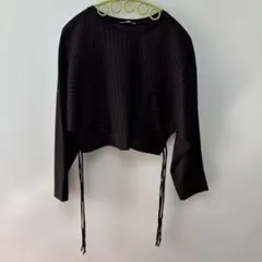 ZARA ストライプ クロップドカットソー　ブラック&レッド